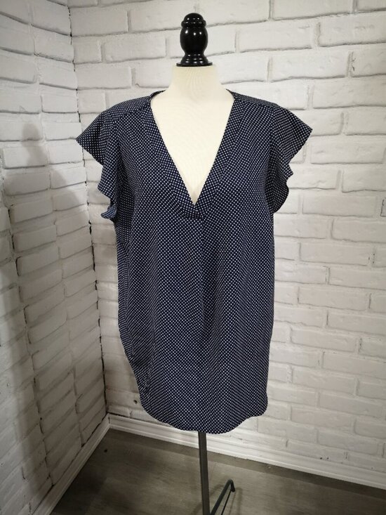 Adrianna Papell Tops - Adrianna Papell Ladies Size 1X Navy w/ White Polka Dots Short Sleeves Blouse